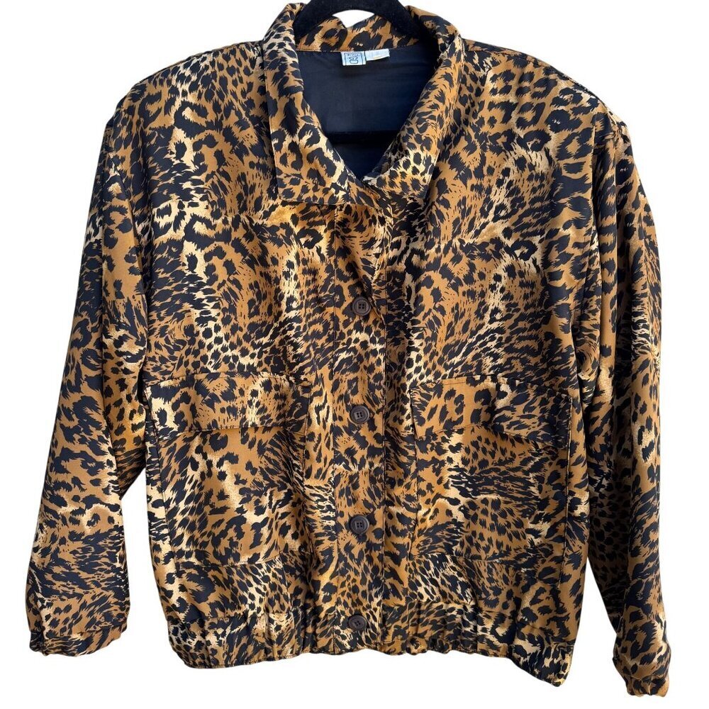 GDT Too Vintage 80s‎ 90s Womens Glam Leopard Print Button-Down Bomber Jacket OS